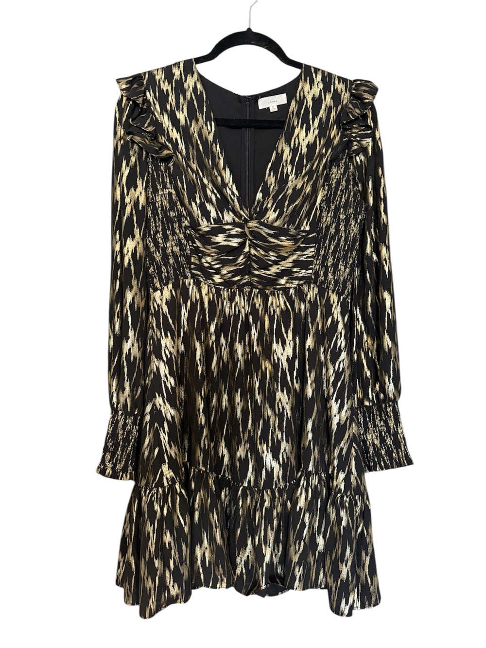A Loves A Black And Gold Metallic Party Mini Dress